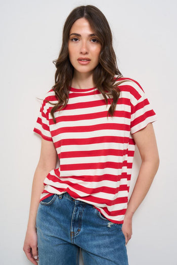 T-shirt donna a righe rosse e bianche - 3