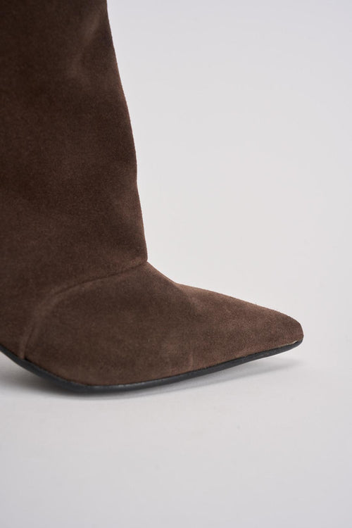 Stivale donna con tacco in suede marrone - 2