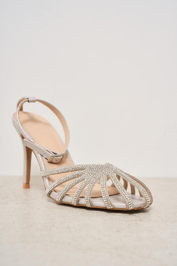 Scarpa con tacco silver con strass - 3