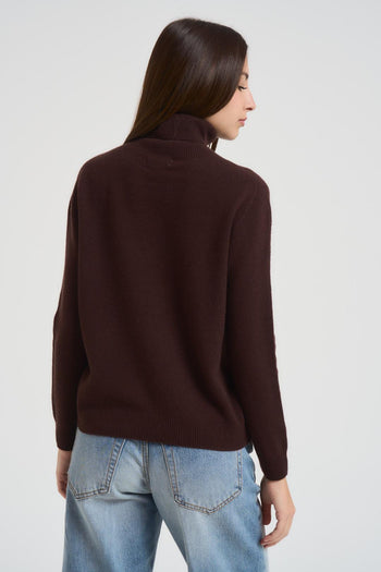 Maglia donna a collo alto caffè - 3