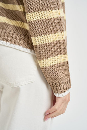 Polo donna in maglia a righe beige - 5
