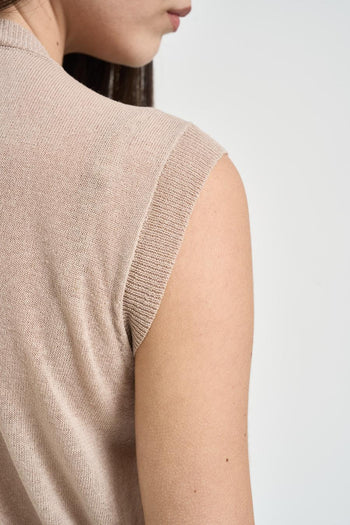 Canotta donna in maglia beige - 4