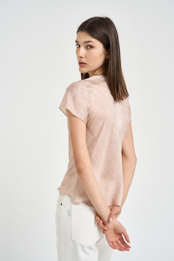 T-shirt donna con collo sblusato rosa cipria - 3