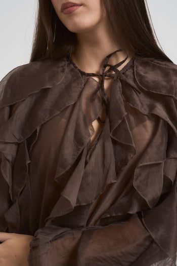 Blusa donna con volant cioccolato - 3