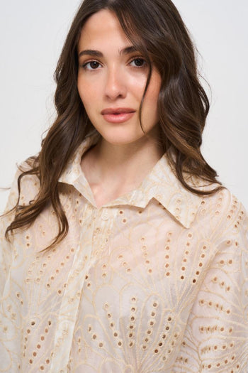 Camicia donna traforata beige - 3