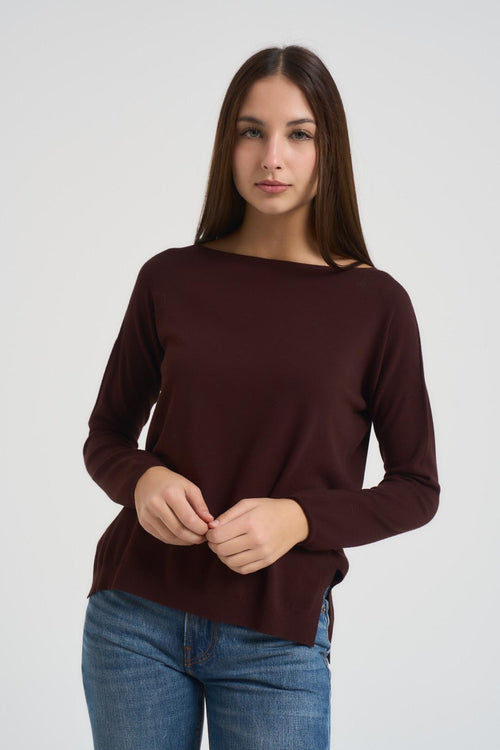 Maglia donna scollo a barca marrone