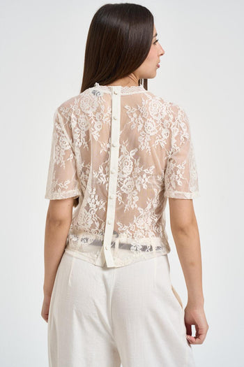 Top donna in pizzo panna - 4