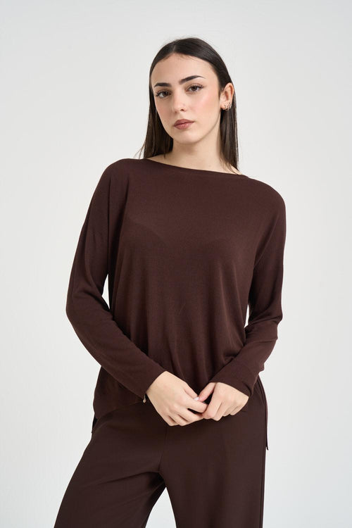 Maglia donna scollo a barca cioccolato