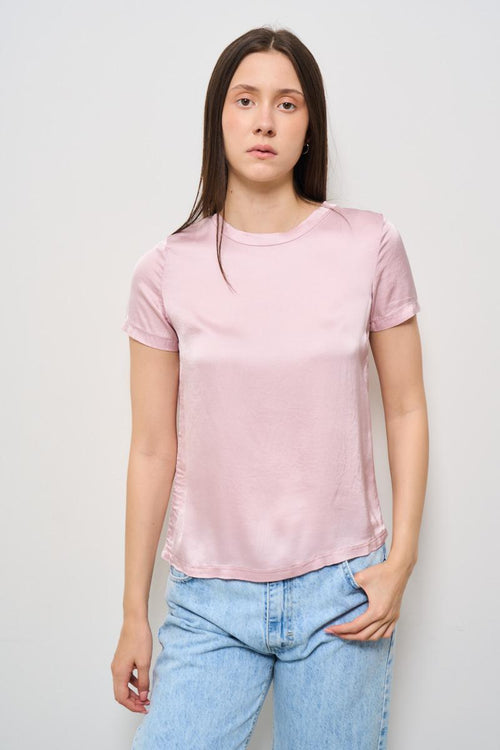 T-shirt donna girocollo rosa satinata