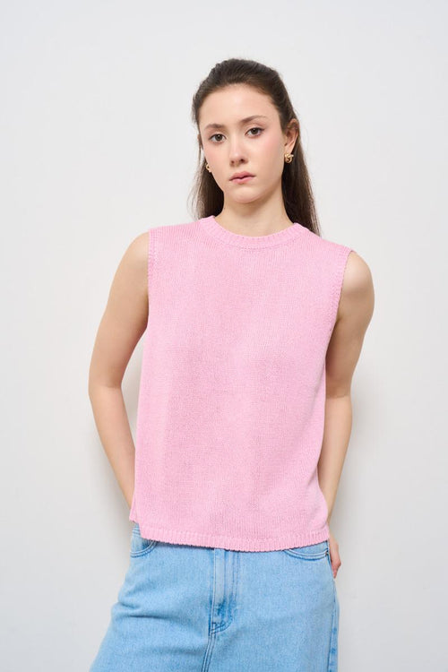 Top donna girocollo rosa