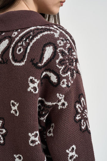 Cardigan donna fantasia bandana marrone - 4