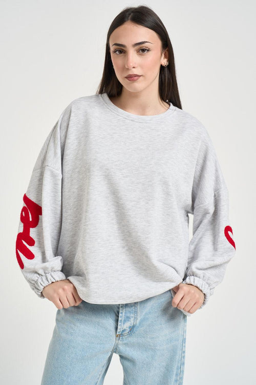 Felpa donna grigio melange e rossa - 1