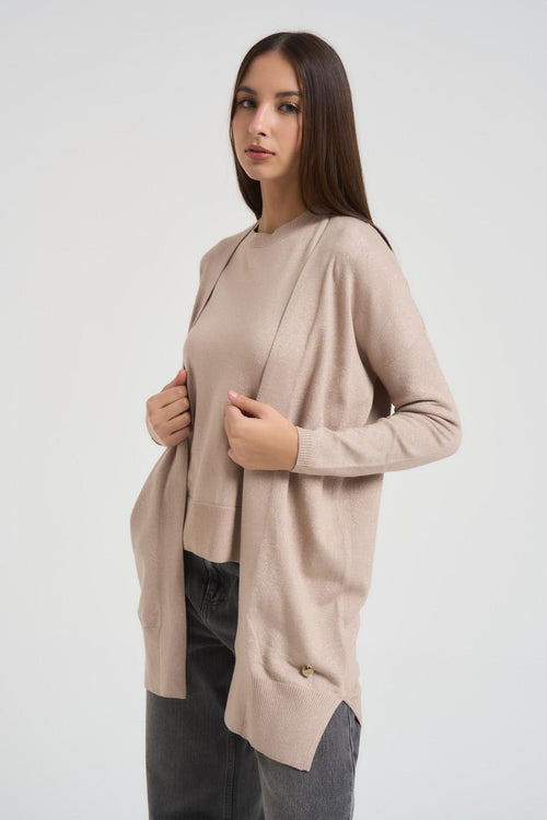 Cardigan donna beige in lure - 2