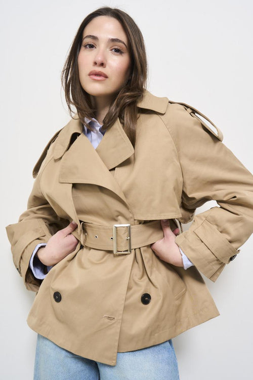 Beige double-breasted women's trench coat - 2