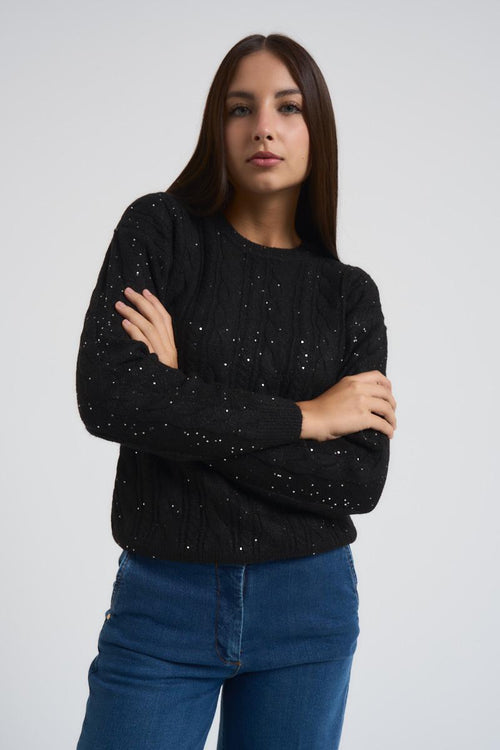 Girocollo trecce e paillettes donna nero - 2