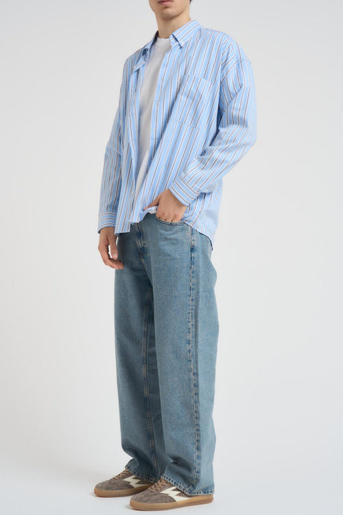 Camicia uomo a righe celeste