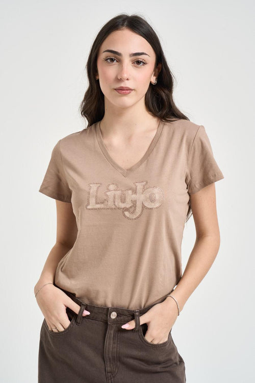 T-shirt donna con logo beige