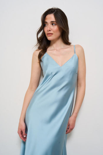 Abito donna lungo satinato celeste - 4