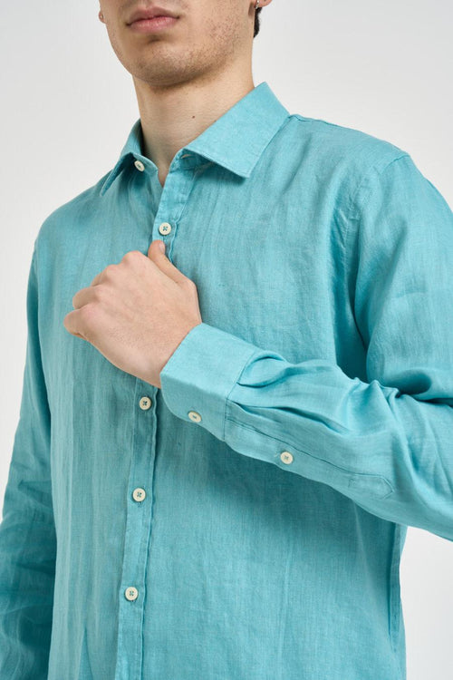 Camicia uomo in lino azzurro acqua - 2