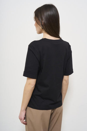 T-shirt donna scollo a V nera - 4
