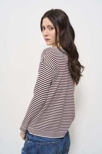 Women's burgundy sweater with lurex stripes - 4