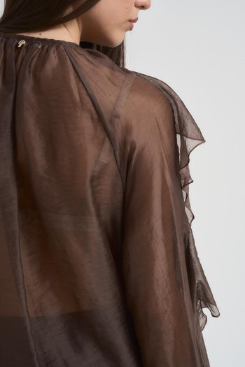 Blusa donna con volant cioccolato - 5