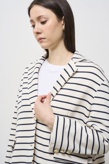 Giacca donna monopetto a righe bianca e blu - 3