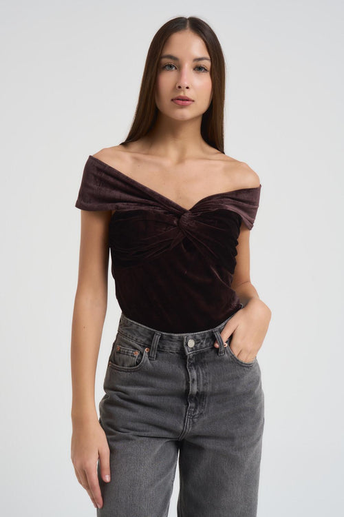 Body donna con scollo a V marrone