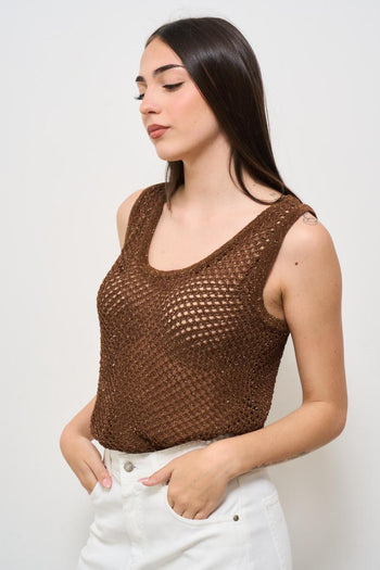 Top donna in maglia marrone - 3