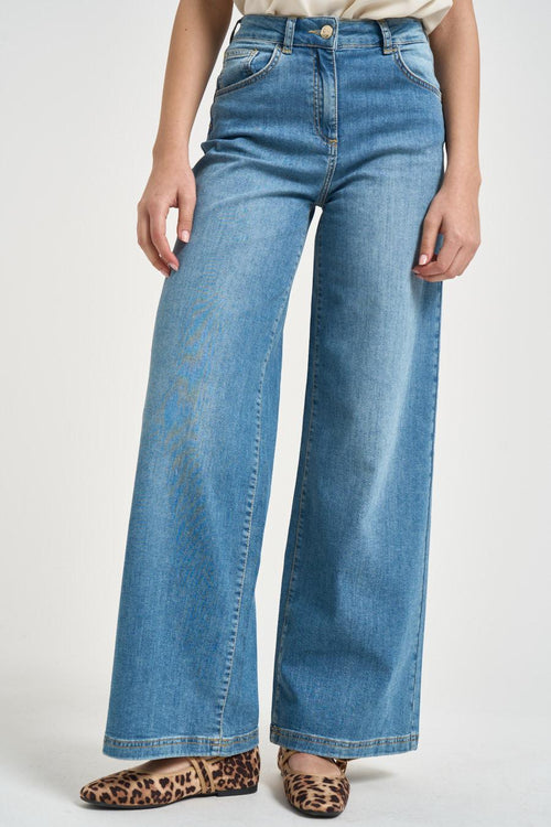 Jeans donna gamba larga in denim