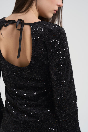 Abito donna corto con paillettes ner - 5