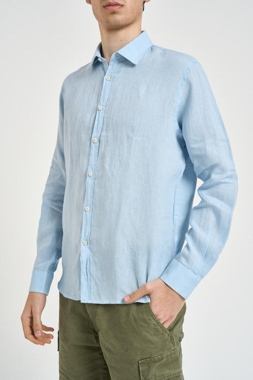 Camicia uomo in lino celeste - 2