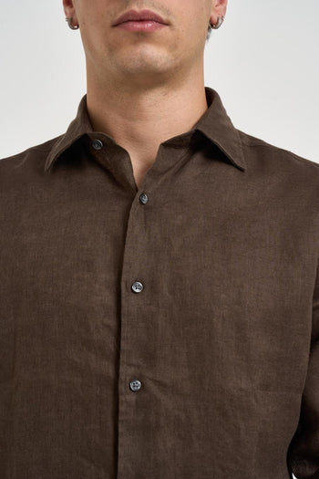 Camicia uomo marrone in lino - 3