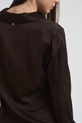 Camicia donna satinata cioccolato - 5