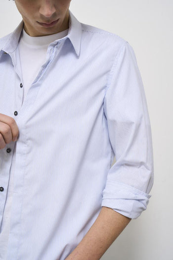 Camicia uomo a righe sottili celeste - 3