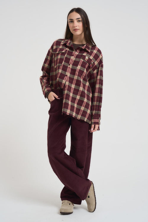 Camicia donna a quadretti bordeaux