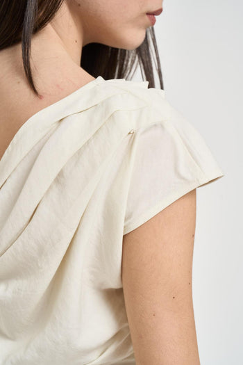 Top donna drappeggiato cropped panna - 6