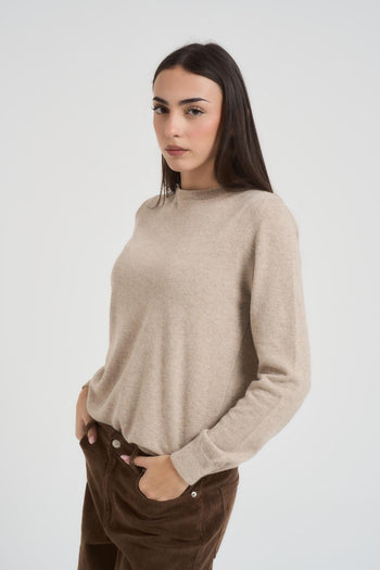 Maglia donna girocollo basica beige - 3