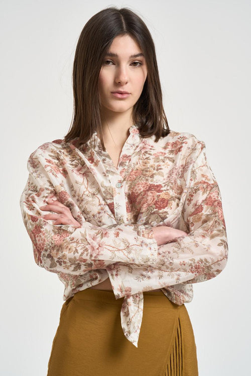 Camicia donna con stampa floreale panna - 2