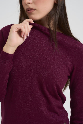 Maglia donna in lurex bordeaux - 3