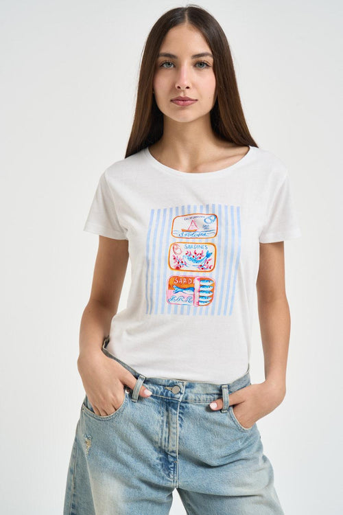 T-shirt donna fantasia celeste - 1