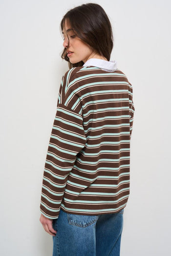 Polo donna a righe marrone - 4