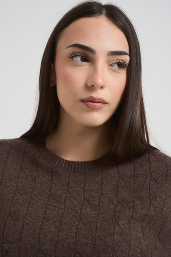 Maglia donna a trecce marrone - 4