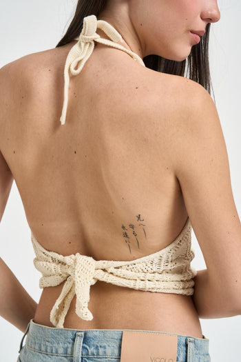 Top donna in maglia panna - 4