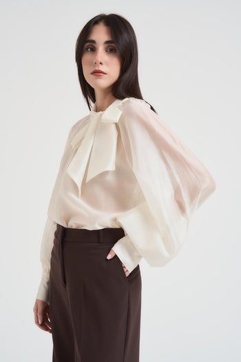 Blusa donna con fiocco latte - 4