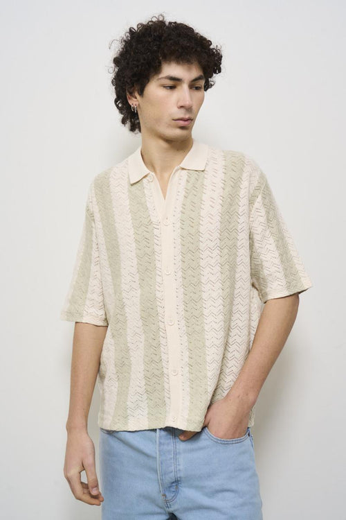 Men's striped perforated polo shirt - 2