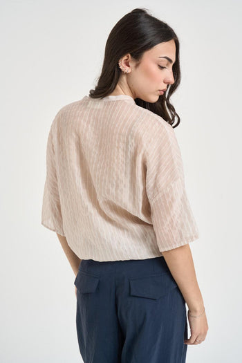 Camicia donna burro a righe sottili - 3
