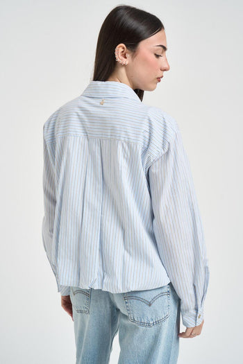 Camicia donna a righe azzurre e beige - 3