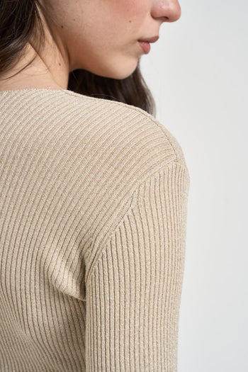 Maglia donna a costine beige - 4