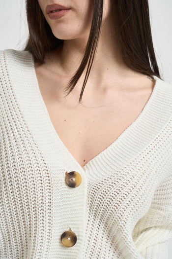 Cardigan donna in maglia panna - 3